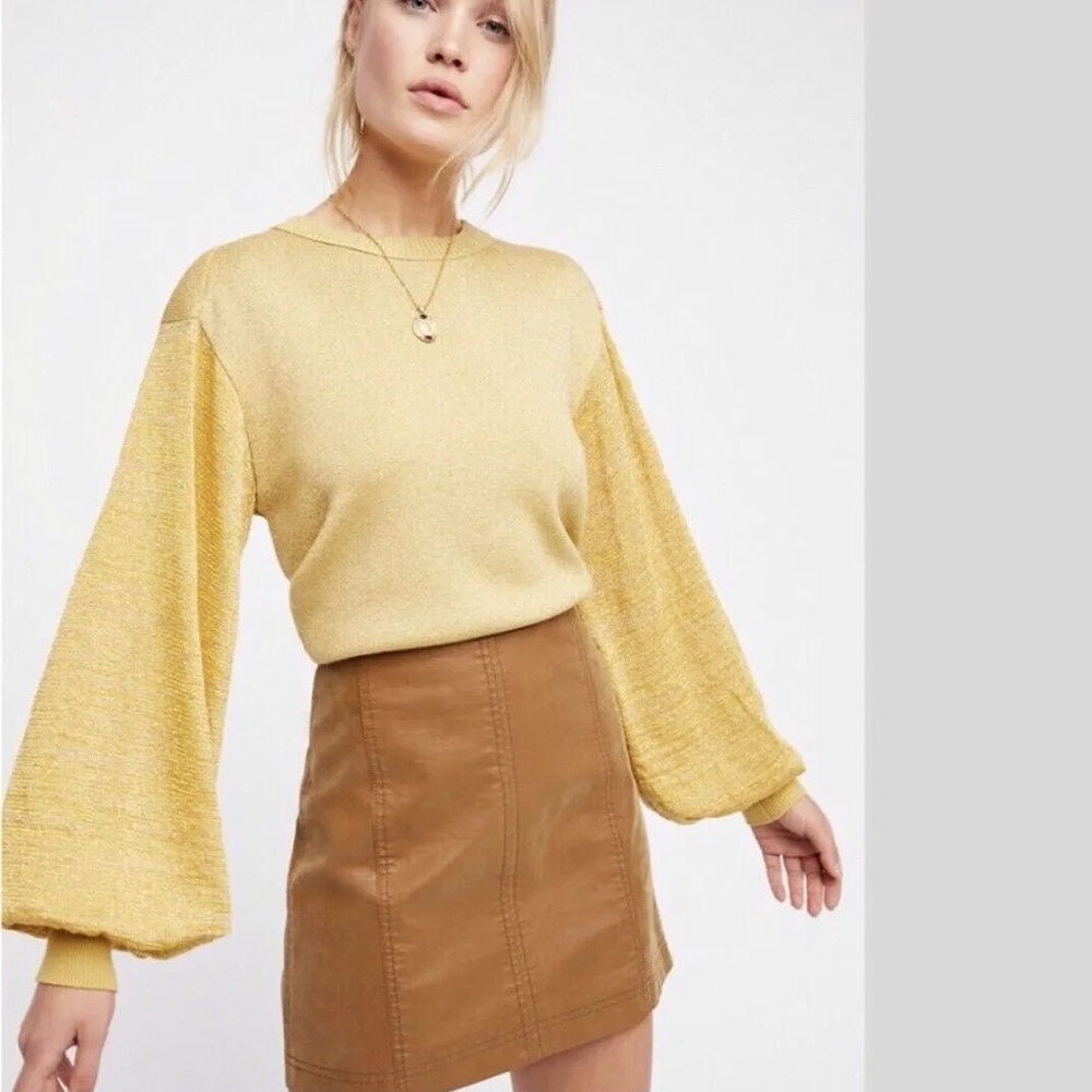 Free People Gold Sweater balloon sleeves size Medium gently used